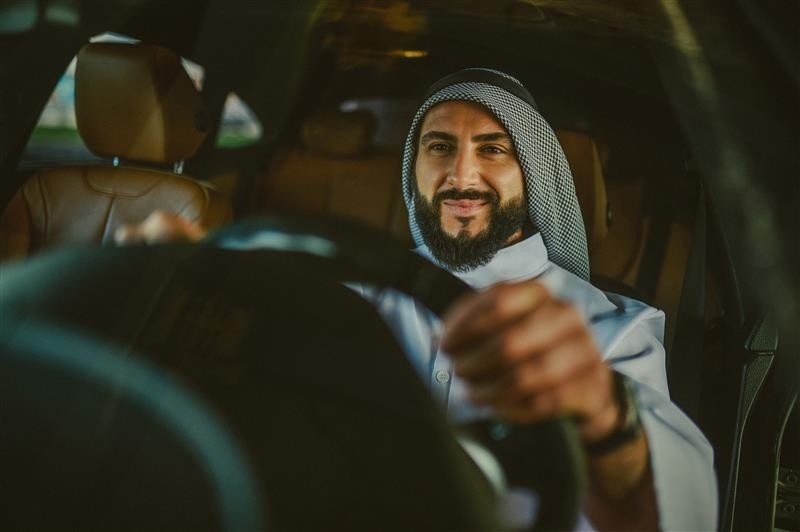 Driving Saudi Man Driving Car Feeling Good 1